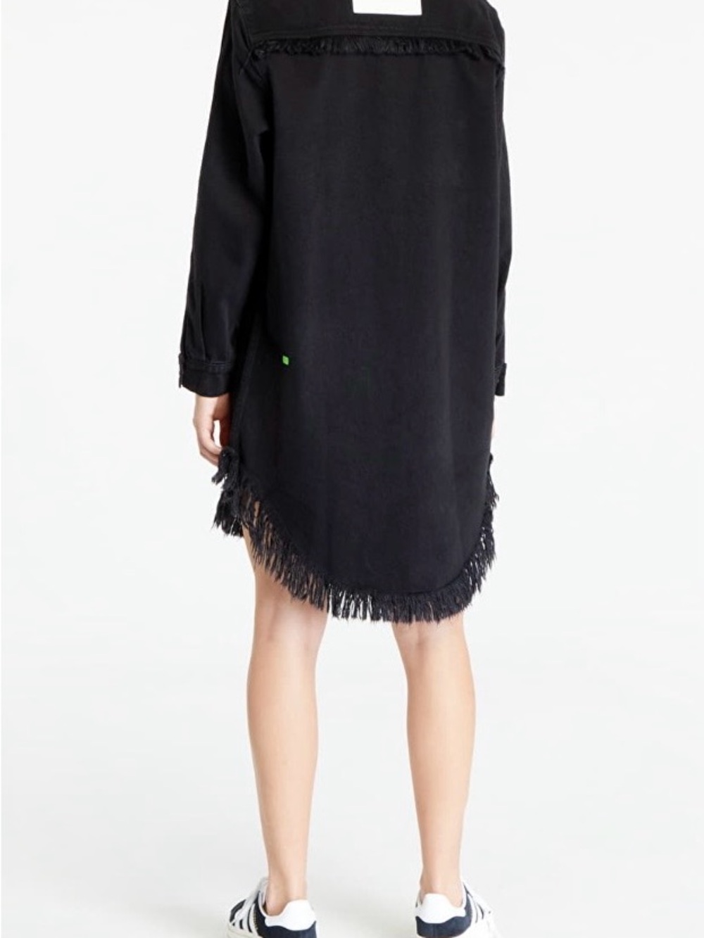 Adidas x KSENIASCHNAIDER Black Denim Fringe Shirt Dress Snap Front XL - Picture 3 of 10